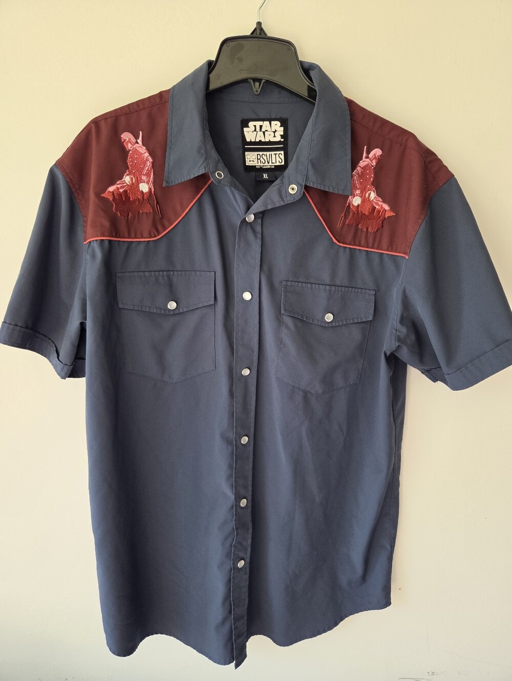 RSVLTS Mens Star Wars Mandalorian Pearl Snap Button Down Short Sleeve, XL